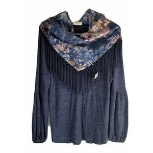 Style & Co Women’s Long Sleeve Top/Scarf Navy Blue